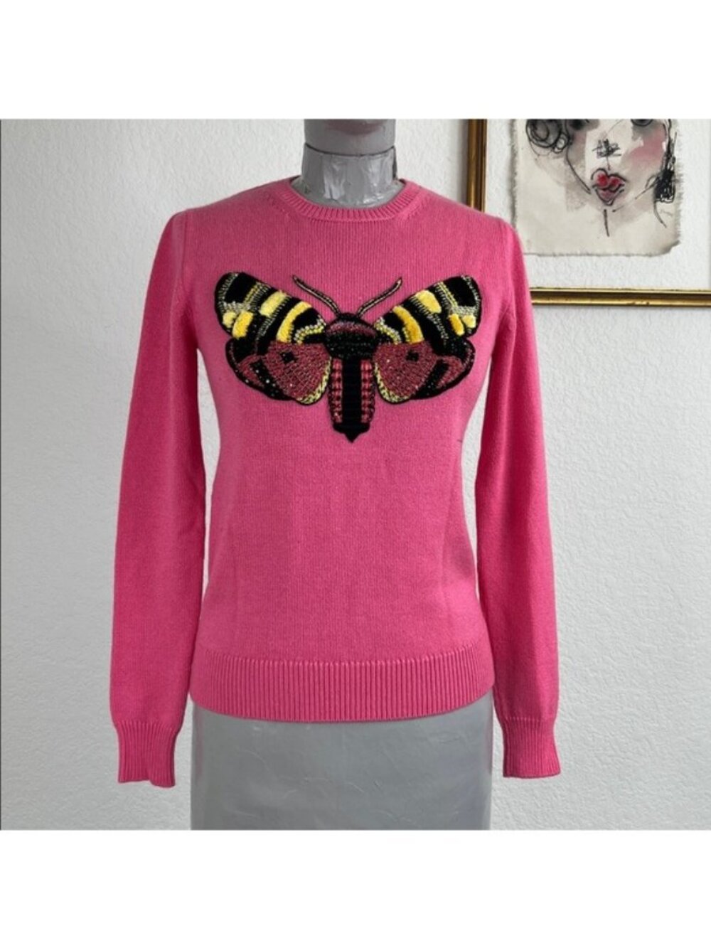 Gucci Cashmere Moth Net-a-Porter  Capsule 2016 Crew Neck Embroidered Sweater